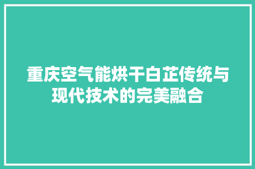重庆空气能烘干白芷传统与现代技术的完美融合 家电维修