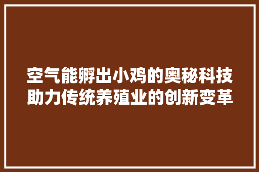 空气能孵出小鸡的奥秘科技助力传统养殖业的创新变革 综合便民