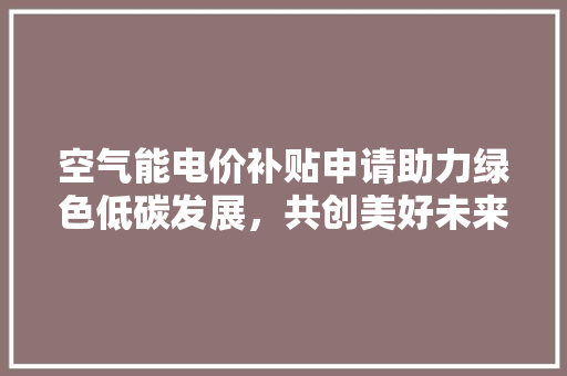 空气能电价补贴申请助力绿色低碳发展，共创美好未来