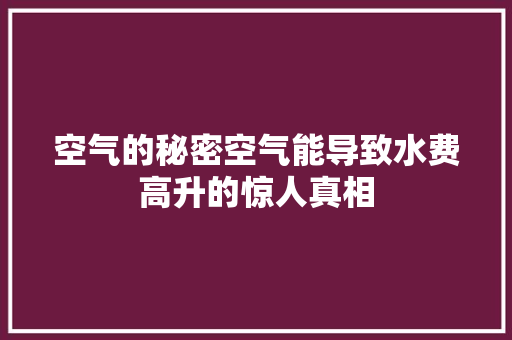空气的秘密空气能导致水费高升的惊人真相 厨房维修