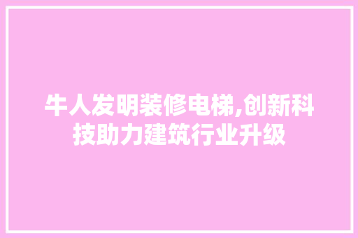 牛人发明装修电梯,创新科技助力建筑行业升级 牛人发明装修电梯,创新科技助力建筑行业升级 厨房维修