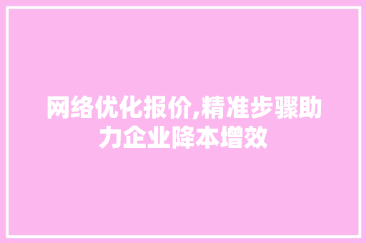 网络优化报价,精准步骤助力企业降本增效