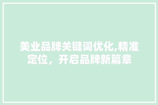 美业品牌关键词优化,精准定位，开启品牌新篇章