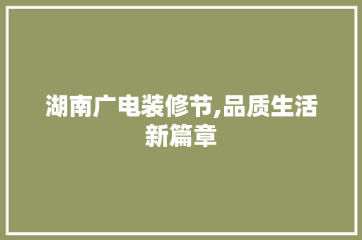 湖南广电装修节,品质生活新篇章 湖南广电装修节,品质生活新篇章 墙体维修