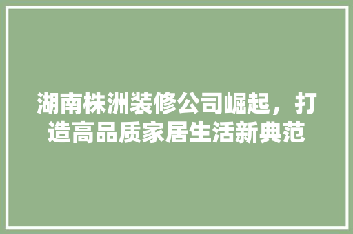 湖南株洲装修公司崛起，打造高品质家居生活新典范 湖南株洲装修公司崛起，打造高品质家居生活新典范 综合便民