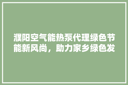濮阳空气能热泵代理绿色节能新风尚，助力家乡绿色发展