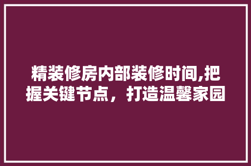 精装修房内部装修时间,把握关键节点，打造温馨家园 精装修房内部装修时间,把握关键节点，打造温馨家园 家电维修