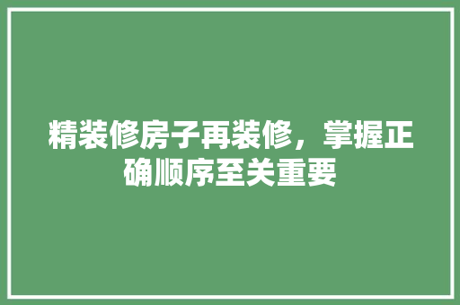 精装修房子再装修，掌握正确顺序至关重要 精装修房子再装修，掌握正确顺序至关重要 厨房维修