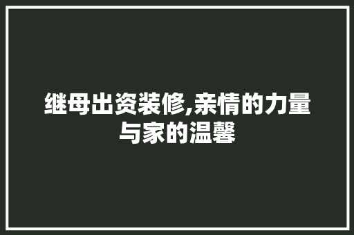 继母出资装修,亲情的力量与家的温馨 继母出资装修,亲情的力量与家的温馨 厨房维修