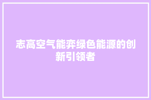 志高空气能弈绿色能源的创新引领者