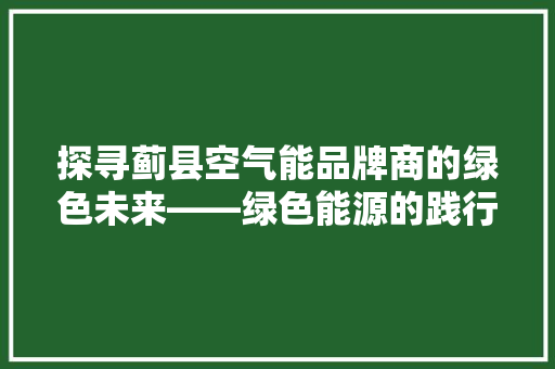 探寻蓟县空气能品牌商的绿色未来——绿色能源的践行者 墙体维修