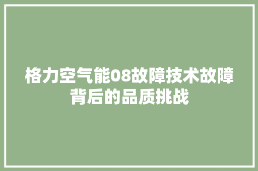 格力空气能08故障技术故障背后的品质挑战