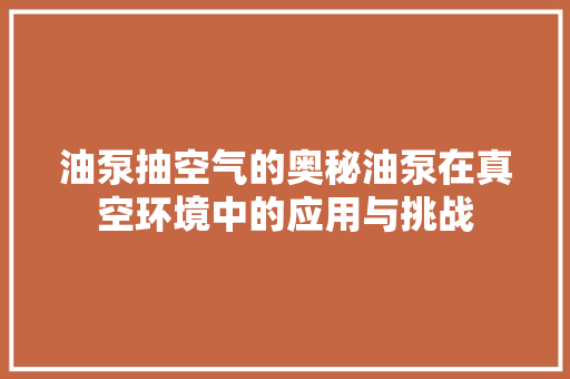 油泵抽空气的奥秘油泵在真空环境中的应用与挑战