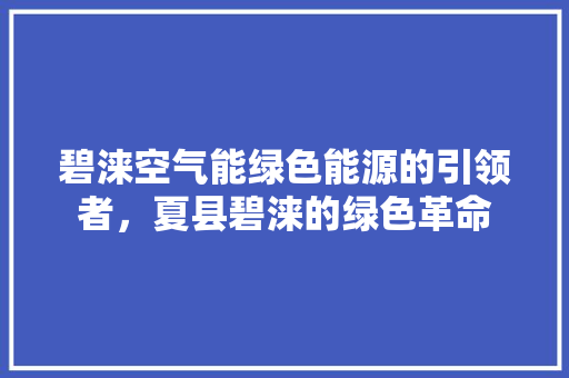 碧涞空气能绿色能源的引领者，夏县碧涞的绿色革命 家电维修