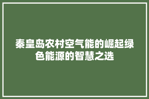 秦皇岛农村空气能的崛起绿色能源的智慧之选