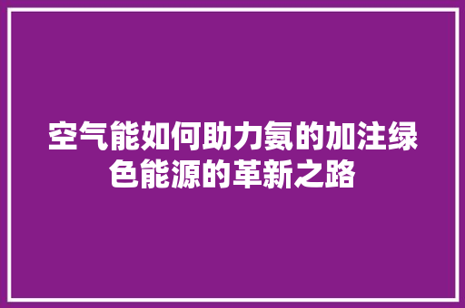 空气能如何助力氨的加注绿色能源的革新之路