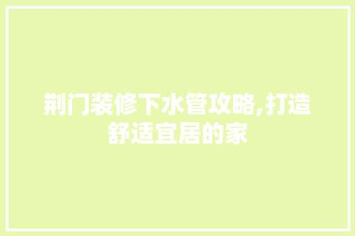 荆门装修下水管攻略,打造舒适宜居的家 荆门装修下水管攻略,打造舒适宜居的家 厨房维修