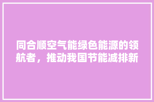 同合顺空气能绿色能源的领航者，推动我国节能减排新篇章 厨房维修
