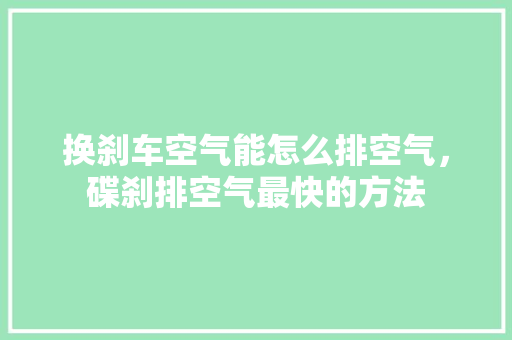 换刹车空气能怎么排空气，碟刹排空气最快的方法
