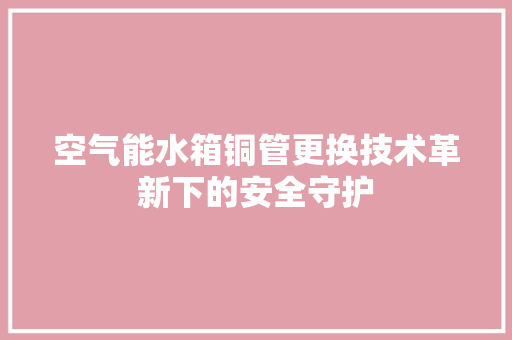 空气能水箱铜管更换技术革新下的安全守护 厨房维修