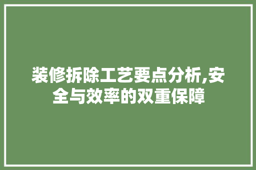 装修拆除工艺要点分析,安全与效率的双重保障 装修拆除工艺要点分析,安全与效率的双重保障 家电维修