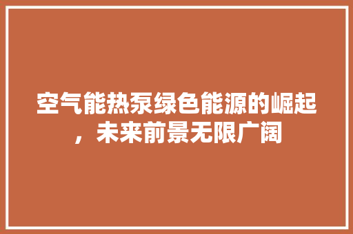空气能热泵绿色能源的崛起，未来前景无限广阔 综合便民