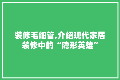 装修毛细管,介绍现代家居装修中的“隐形英雄” 装修毛细管,介绍现代家居装修中的“隐形英雄” 综合便民