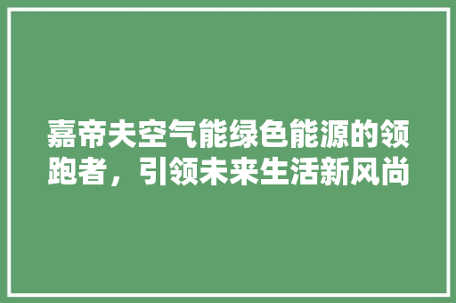 嘉帝夫空气能绿色能源的领跑者，引领未来生活新风尚 家电维修