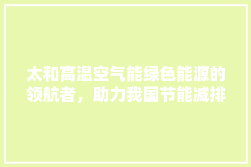 太和高温空气能绿色能源的领航者，助力我国节能减排事业 综合便民