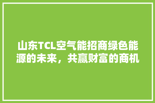 山东TCL空气能招商绿色能源的未来，共赢财富的商机 汽车维修