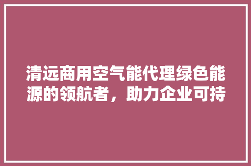 清远商用空气能代理绿色能源的领航者，助力企业可持续发展 家电维修