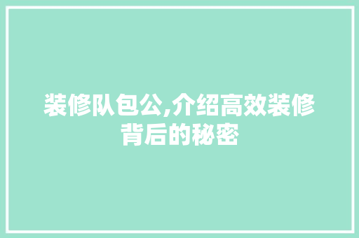 装修队包公,介绍高效装修背后的秘密 装修队包公,介绍高效装修背后的秘密 综合便民