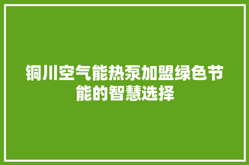 铜川空气能热泵加盟绿色节能的智慧选择