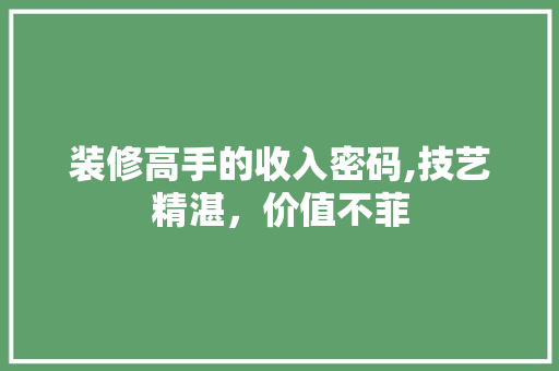 装修高手的收入密码,技艺精湛，价值不菲 装修高手的收入密码,技艺精湛，价值不菲 综合便民