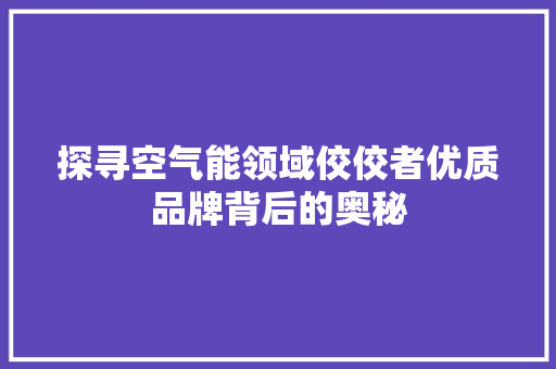 探寻空气能领域佼佼者优质品牌背后的奥秘