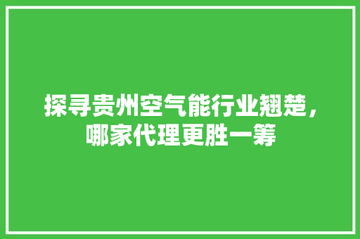 探寻贵州空气能行业翘楚，哪家代理更胜一筹
