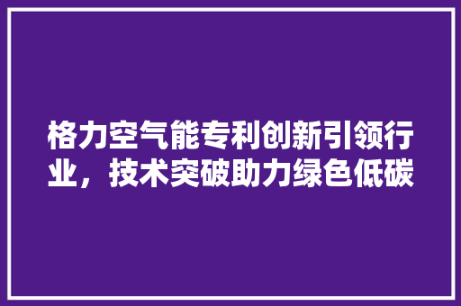 格力空气能专利创新引领行业，技术突破助力绿色低碳生活