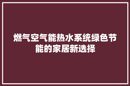 燃气空气能热水系统绿色节能的家居新选择