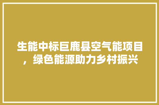 生能中标巨鹿县空气能项目，绿色能源助力乡村振兴