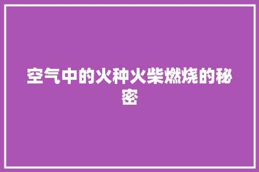 空气中的火种火柴燃烧的秘密 综合便民