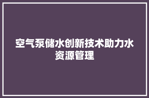 空气泵储水创新技术助力水资源管理