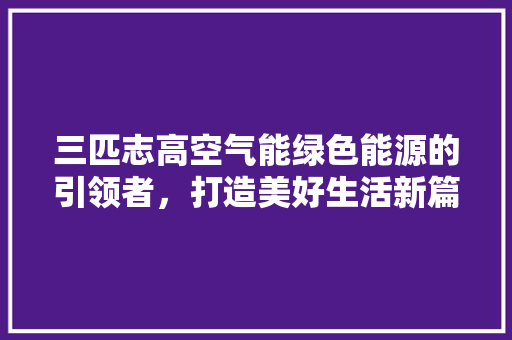 三匹志高空气能绿色能源的引领者，打造美好生活新篇章 家电维修