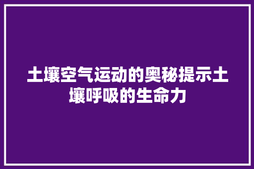 土壤空气运动的奥秘提示土壤呼吸的生命力 汽车维修