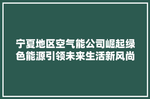 宁夏地区空气能公司崛起绿色能源引领未来生活新风尚 家电维修