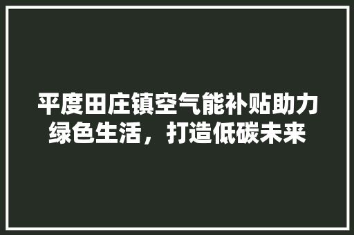 平度田庄镇空气能补贴助力绿色生活，打造低碳未来 家电维修