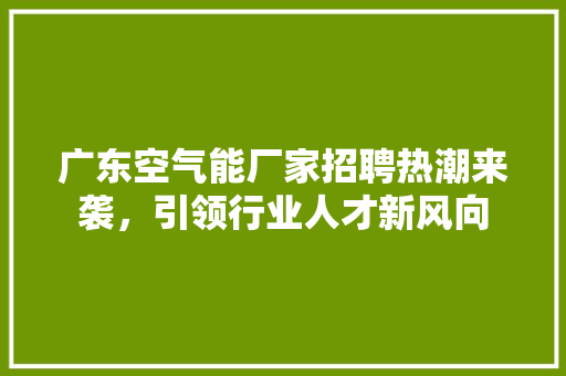 广东空气能厂家招聘热潮来袭，引领行业人才新风向 汽车维修