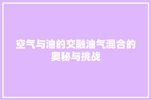 空气与油的交融油气混合的奥秘与挑战