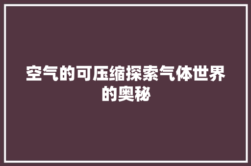 空气的可压缩探索气体世界的奥秘 综合便民