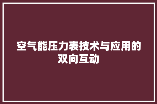空气能压力表技术与应用的双向互动