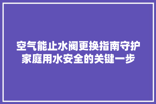 空气能止水阀更换指南守护家庭用水安全的关键一步
